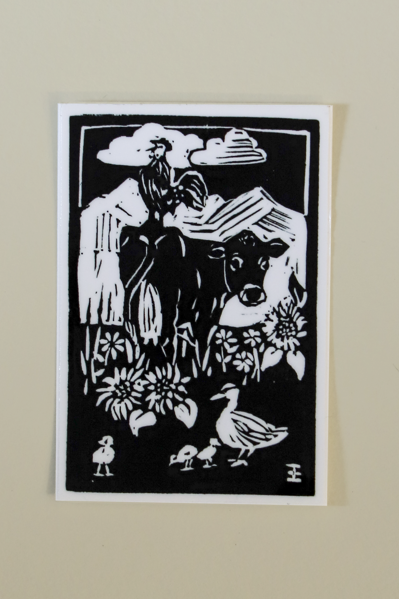 Cow Sticker from hand carved stamp