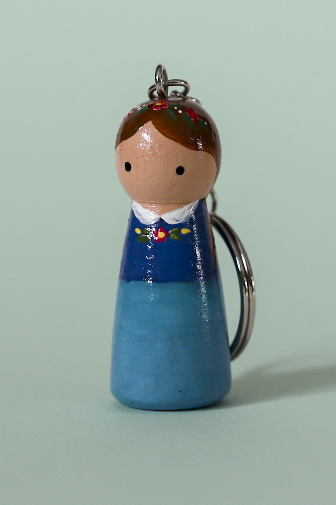 Garden Girl Key Chain Handpainted - Wooden Flower Keychain