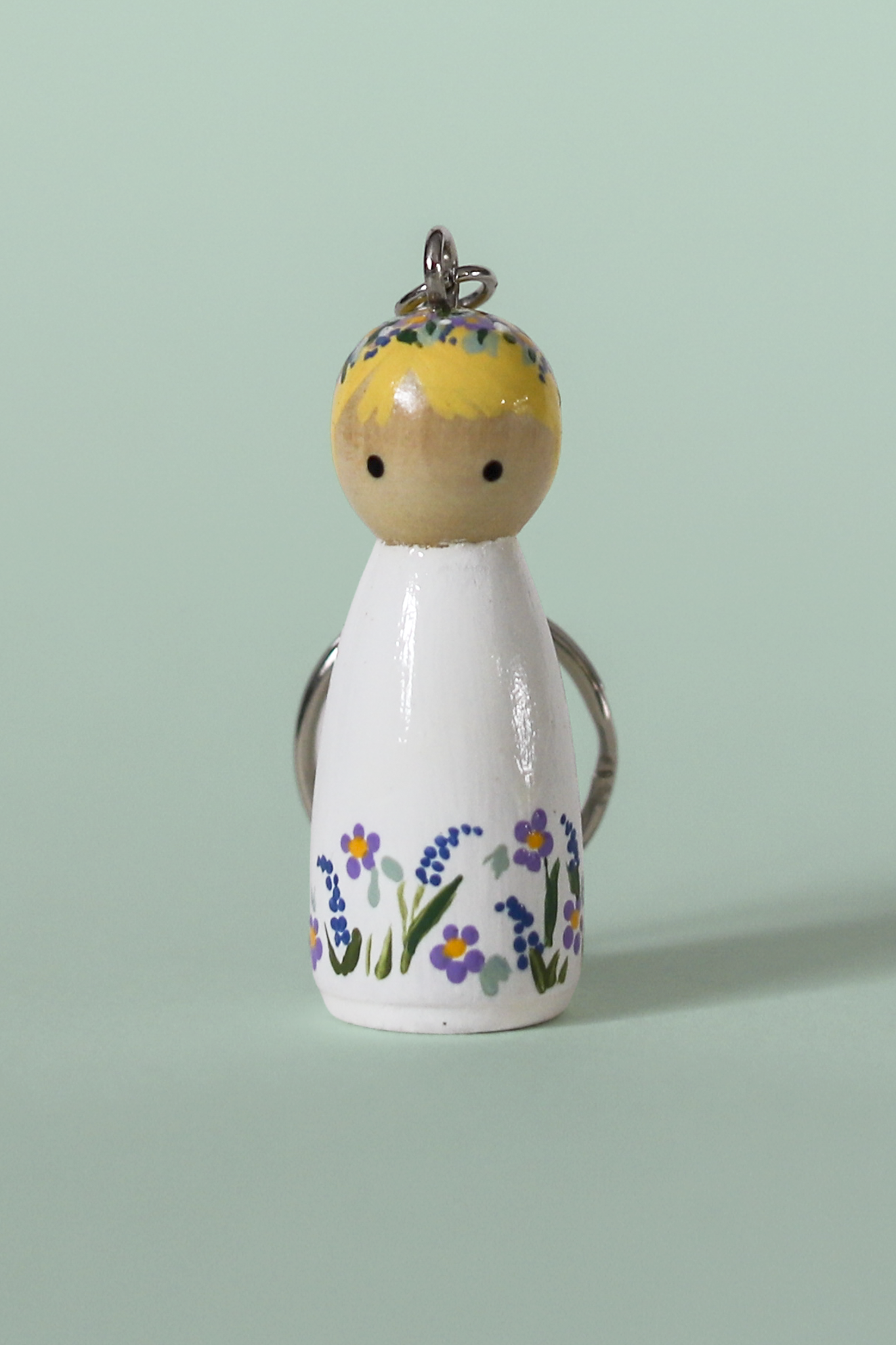 Garden Girl Key Chain Handpainted - Wooden Flower Keychain