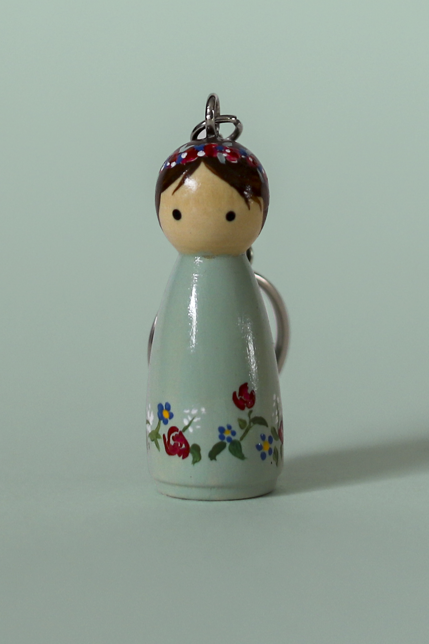 Garden Girl Key Chain Handpainted - Wooden Flower Keychain